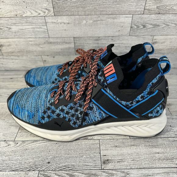 PUMA Men's 9 Ignite Evoknit Lo Sneakers Breathable Pink Dolphin EverTrack Blue - Picture 10 of 16